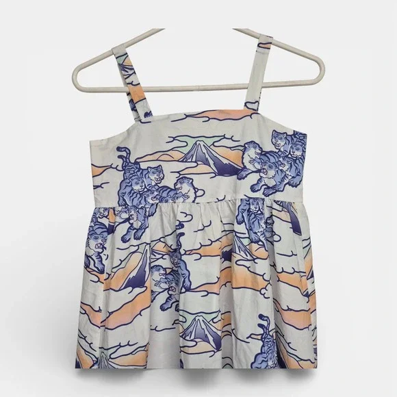 Kenzo Kids Girls 12A Tiger Mountain Print Cotton Tiered Dress NWT Tween - Picture 2 of 8